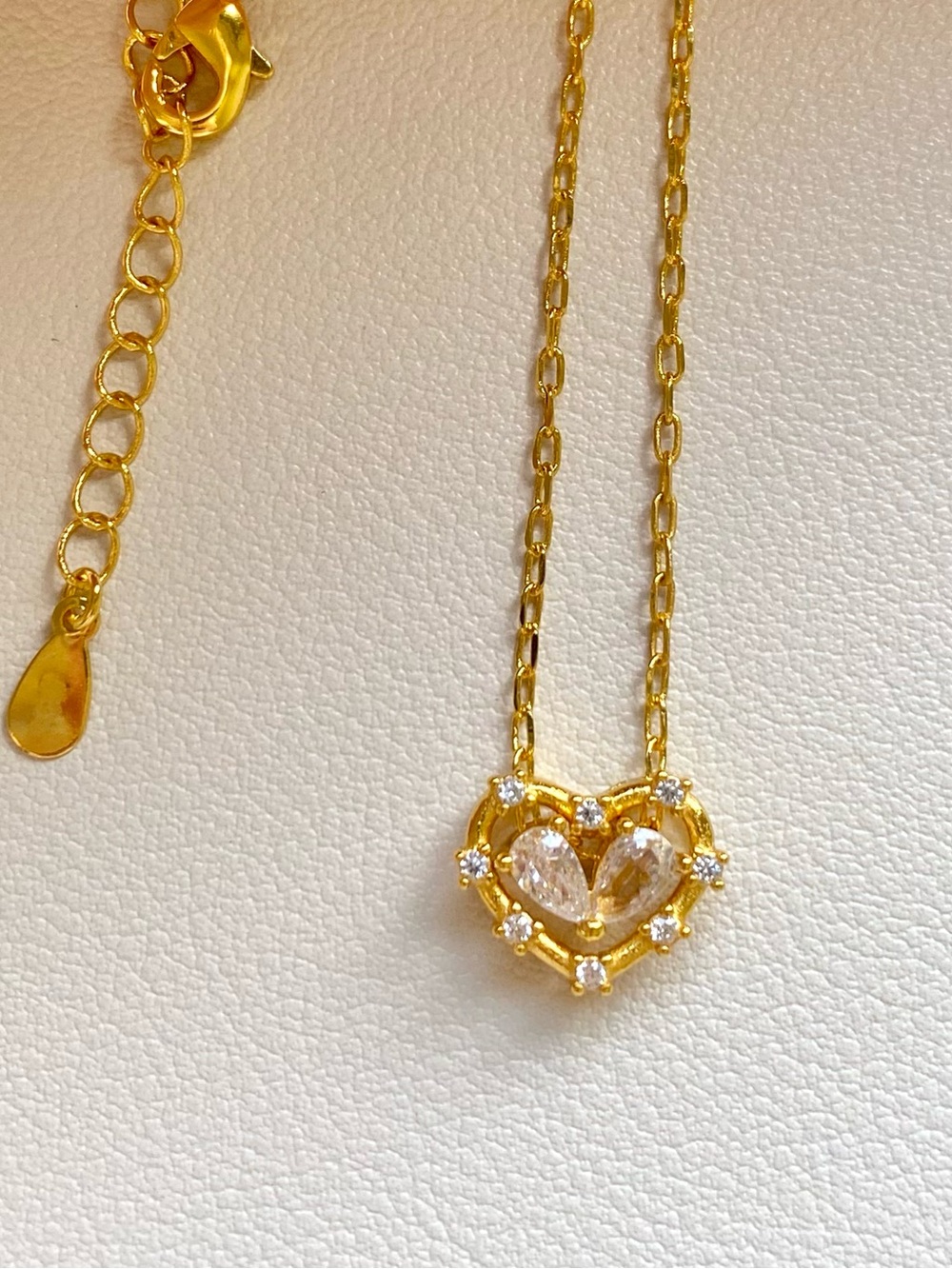 Gold Heart Pendant Necklace with Clear Stones